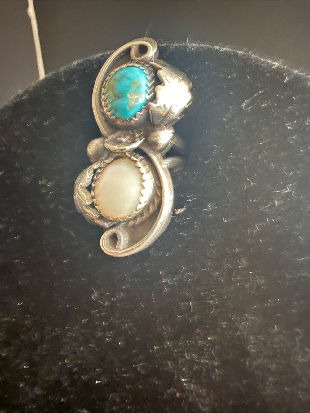 Sterling Silver Double Stone Ring with Turquoise and Spiny oyster